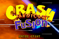 Crash Bandicoot: Fusion title screen for GameBoy Advance
